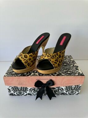 Pleaser Leopard Print Platform Mules - Yellow, Black, Brown